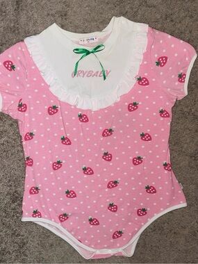 Littleforbig Cotton Romper Onesie Pajamas Bodysuit – Strawberry Pattern